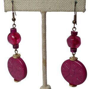 VTG Pierced Earrings New Wave Pop Culture Hot Pink Dangle Drop